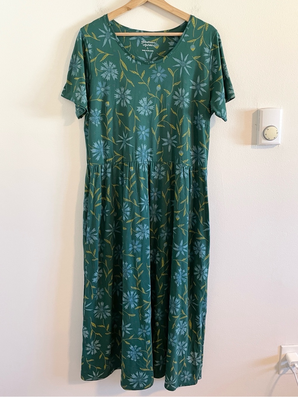 Gudrun Sjoden Isolde Dress Women's Size L Floral Midi Pockets Green
